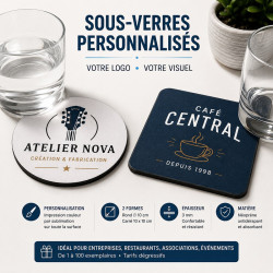 Sous-verre personnalisé avec logo – Rond ou carré 10 cm