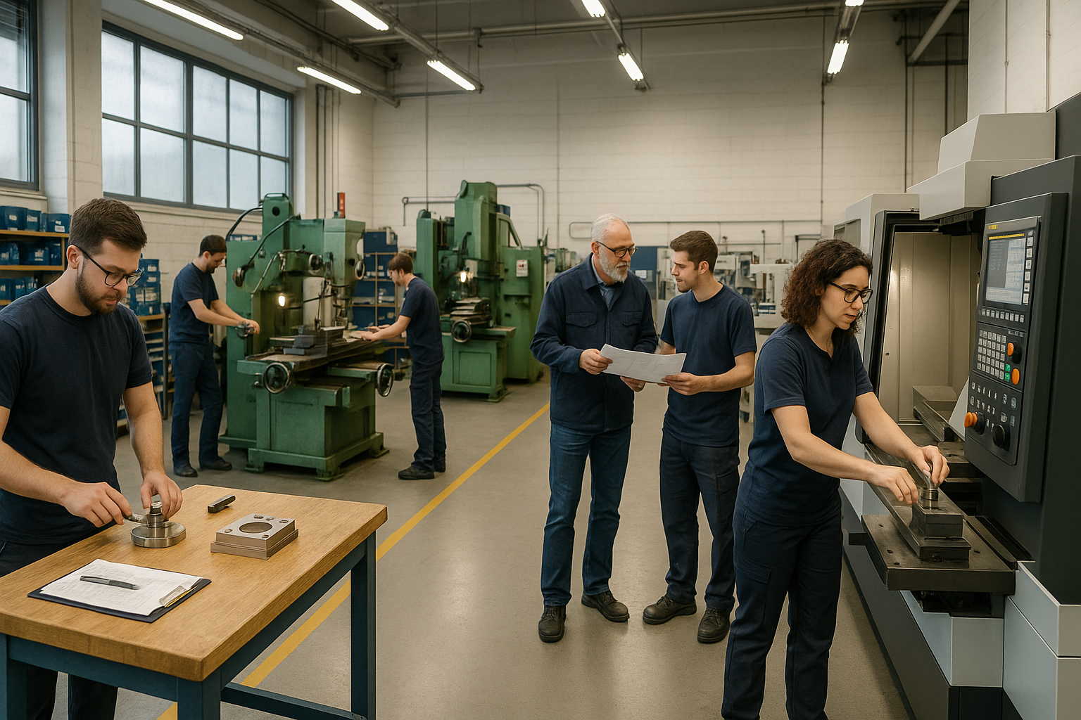 vue panoramique d’un atelier d’usinage regroupant plusieurs métiers en action