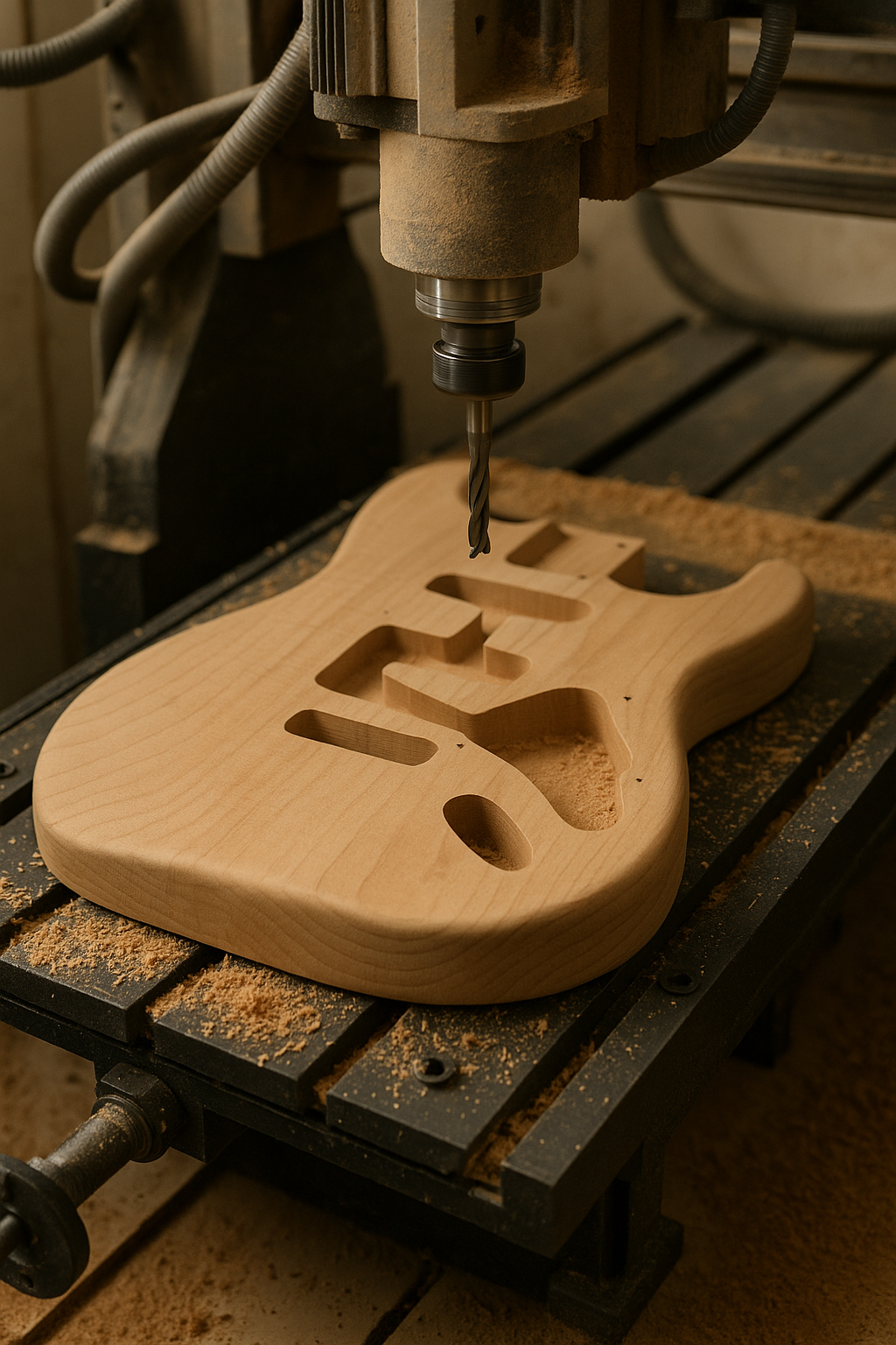 Usinage de guitare en bois