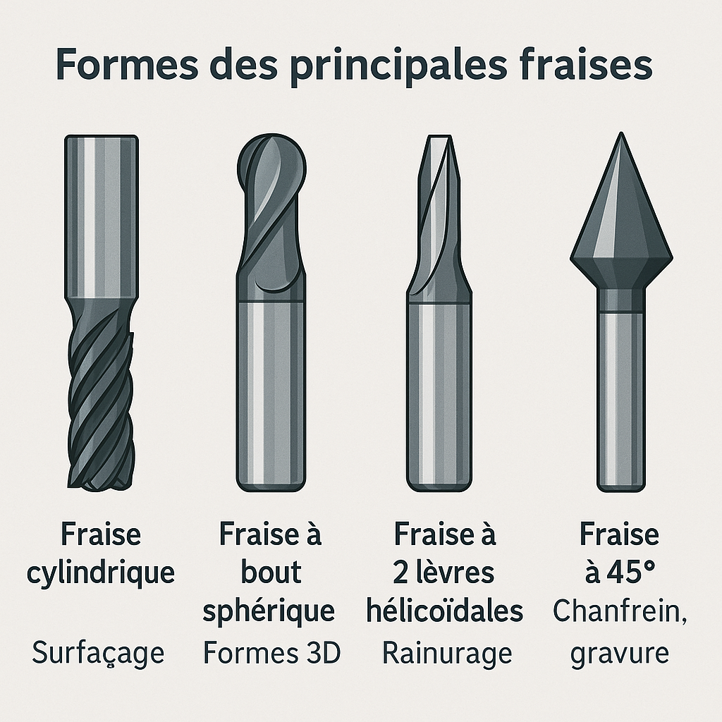 Les principales formes de fraises utilisées en usinage