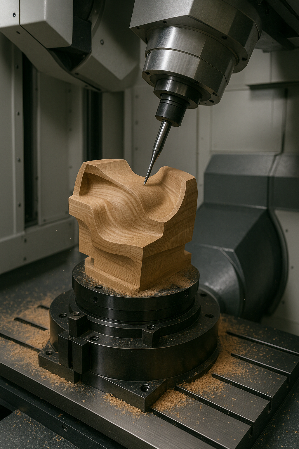 Usinage d’une pièce en bois sur centre 5 axes